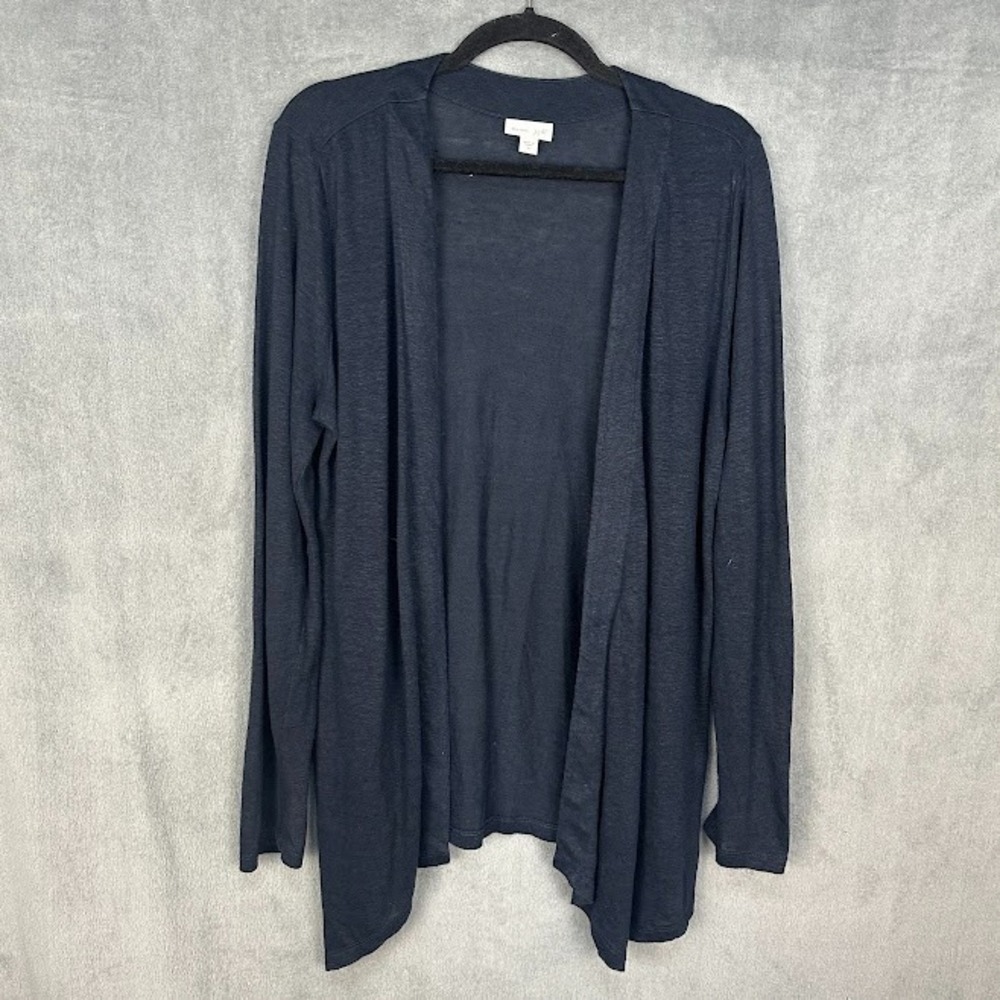 J Jill Sweater Womens Medium Navy Love Linen Cardigan Lightweight Resort Beach